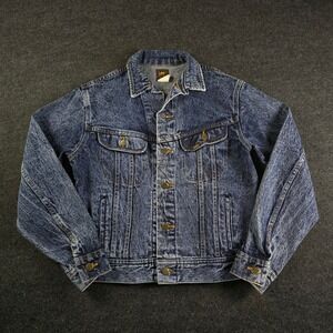 Vintage 70s Womens Lee Rider Blue Denim Jacket Trucker Style USA Made Size M